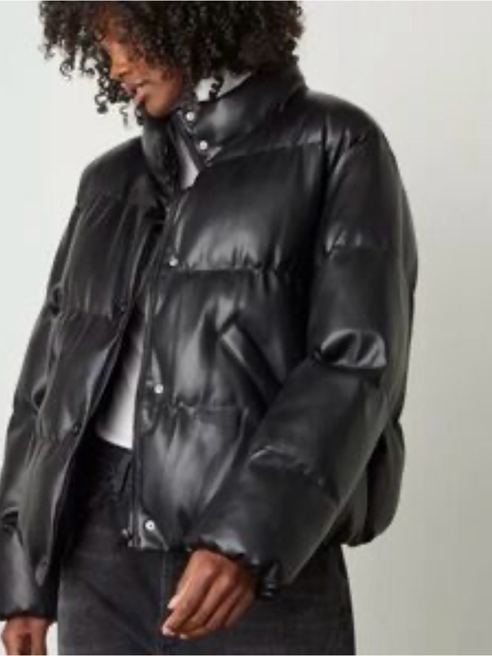 H&M Black Leather-Look Puffer Jacket